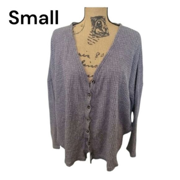 Small UO Out From Under gray shaggy slouchy waffle knit thermal cardigan sweater - Picture 1 of 5